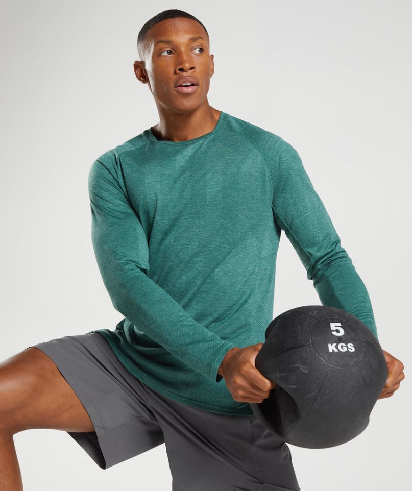 Men's Gymshark Apex Long Sleeve T-Shirts Green | CA 613085